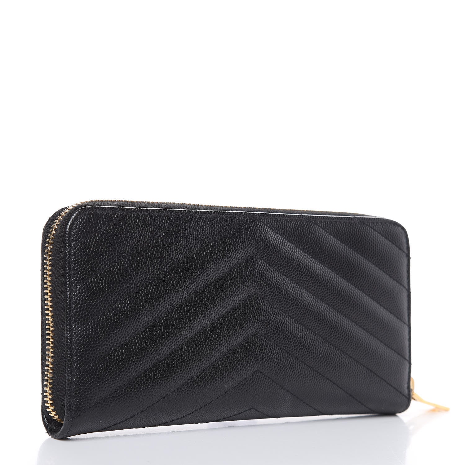 Saint Laurent Grain De Poudre Matelasse Chevron Monogram Zip Around Wallet Black 3 of 9