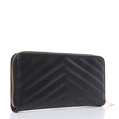 Saint Laurent Grain De Poudre Matelasse Chevron Monogram Zip Around Wallet Black 3 of 9