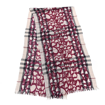 Burberry Wool Cashmere Painted Heart Print Nova Check Lightweight Scarf 3 of 4