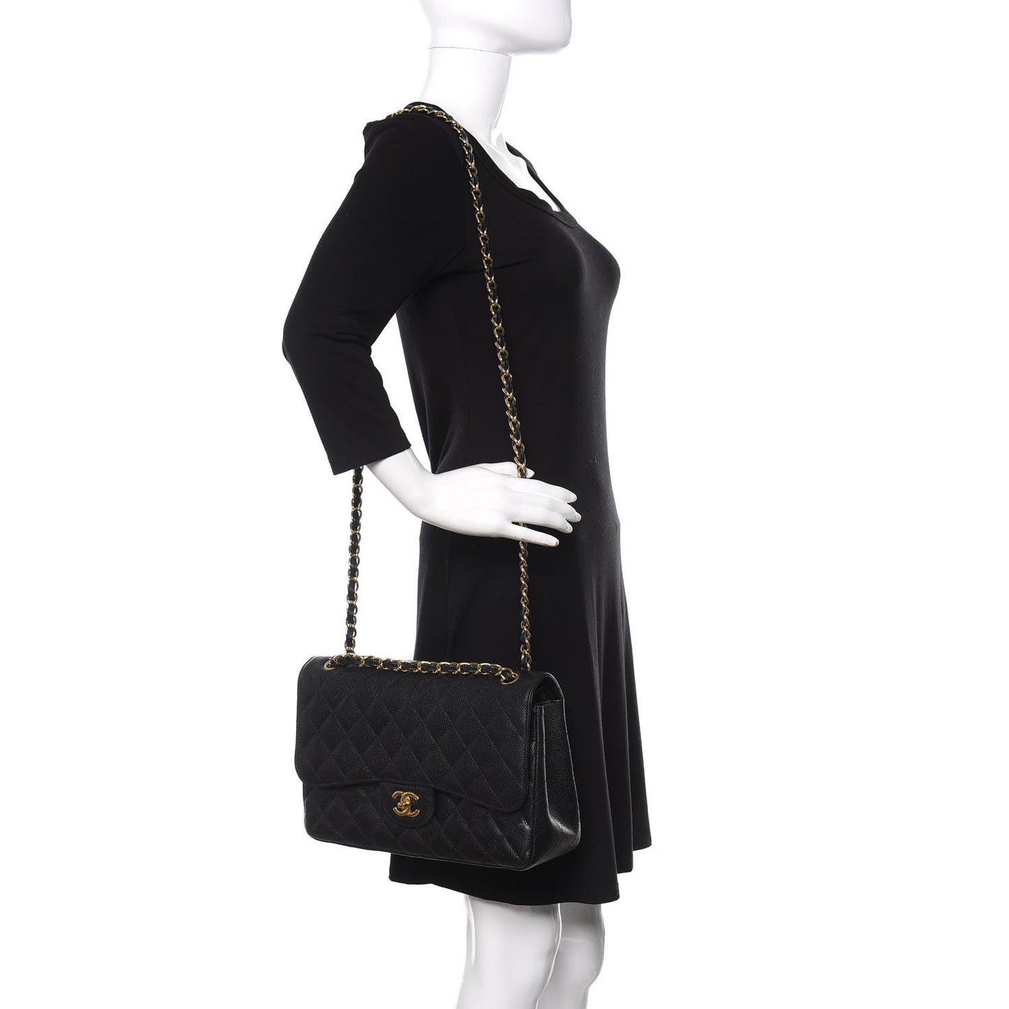 Caviar Quilted Jumbo Double Flap Black
