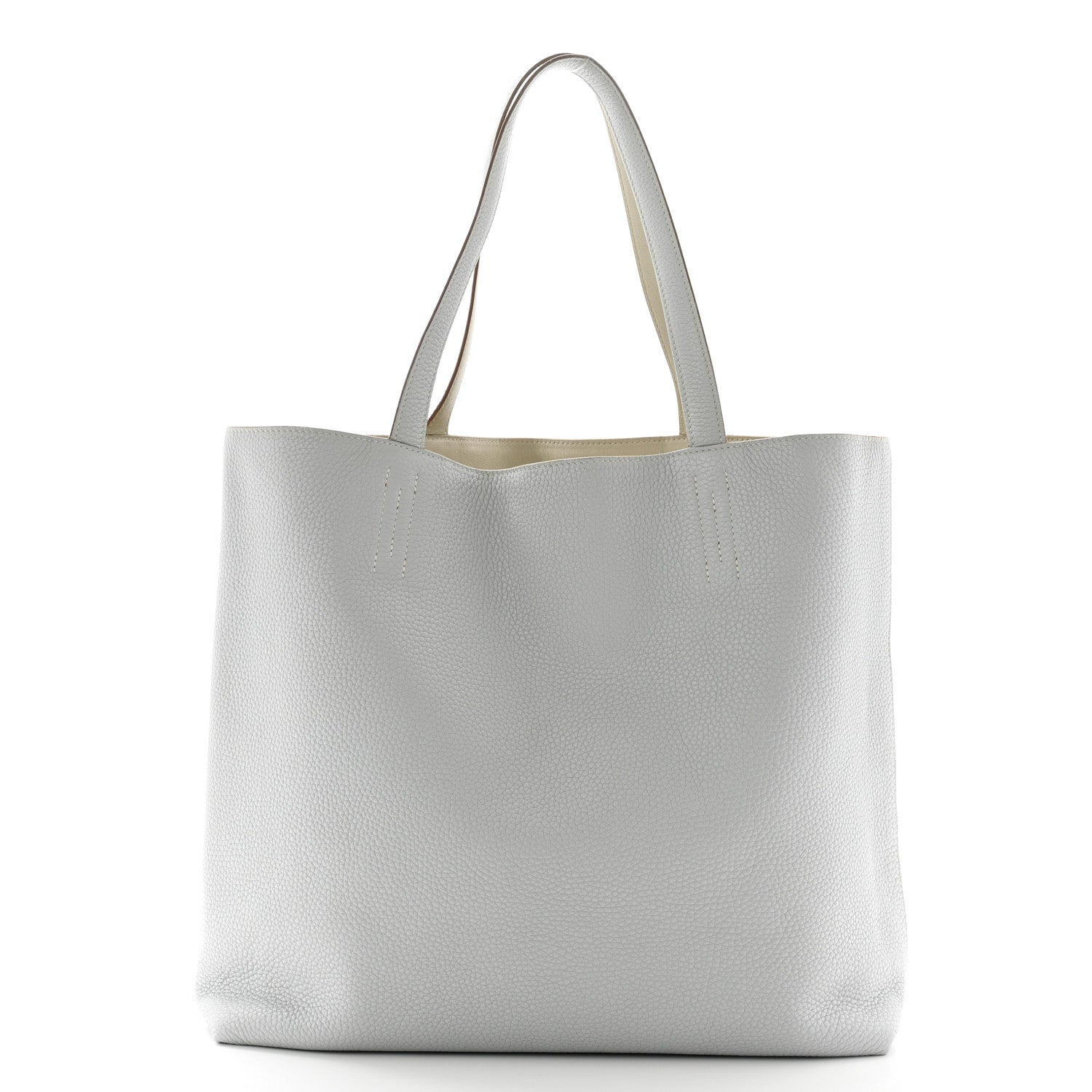 Hermes Taurillon Clemence Double Sens 45 Reversible Tote Gris Perle Bleu Pale 2 of 19