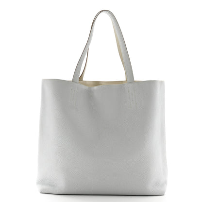 Hermes Taurillon Clemence Double Sens 45 Reversible Tote Gris Perle Bleu Pale 2 of 19