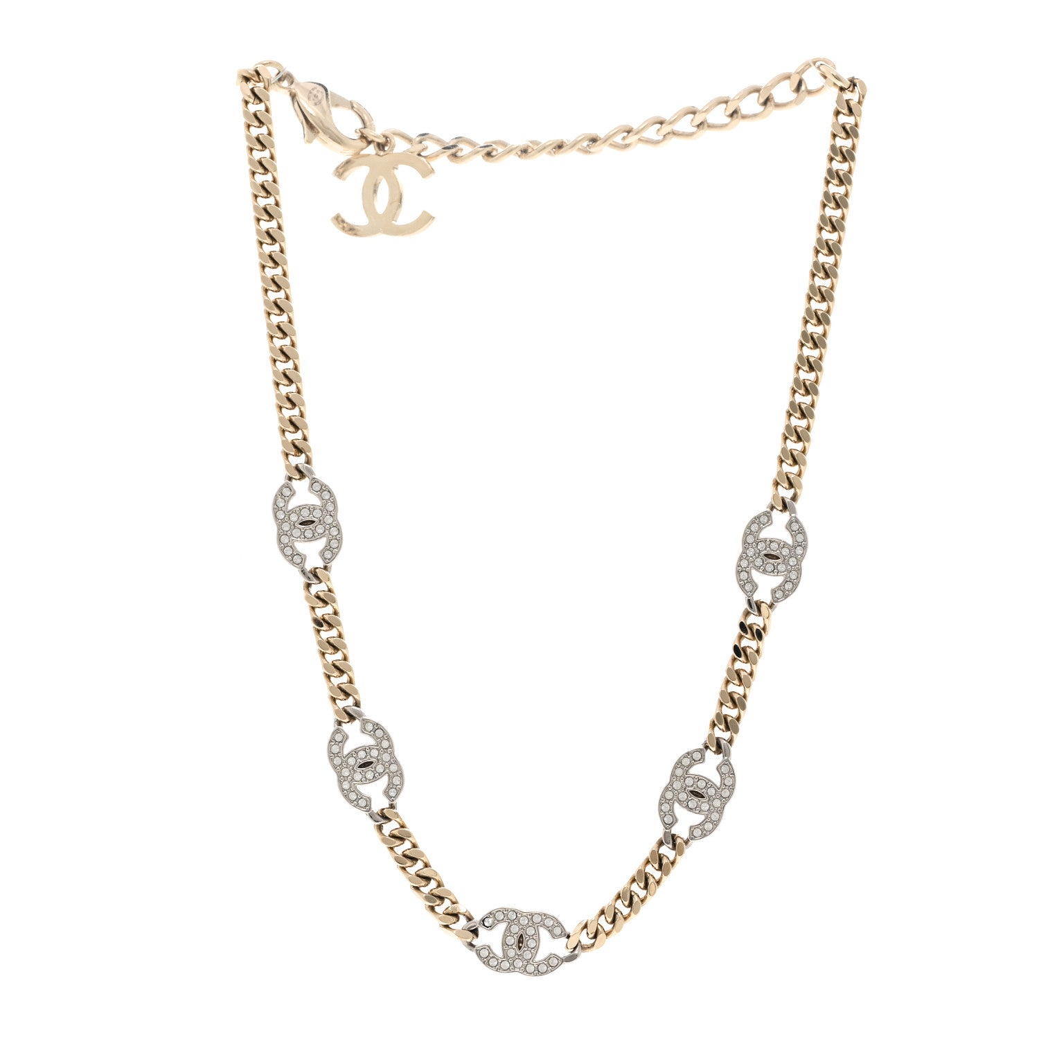 Chanel Crystal Chain CC Link Choker Gold Silver 3 of 6