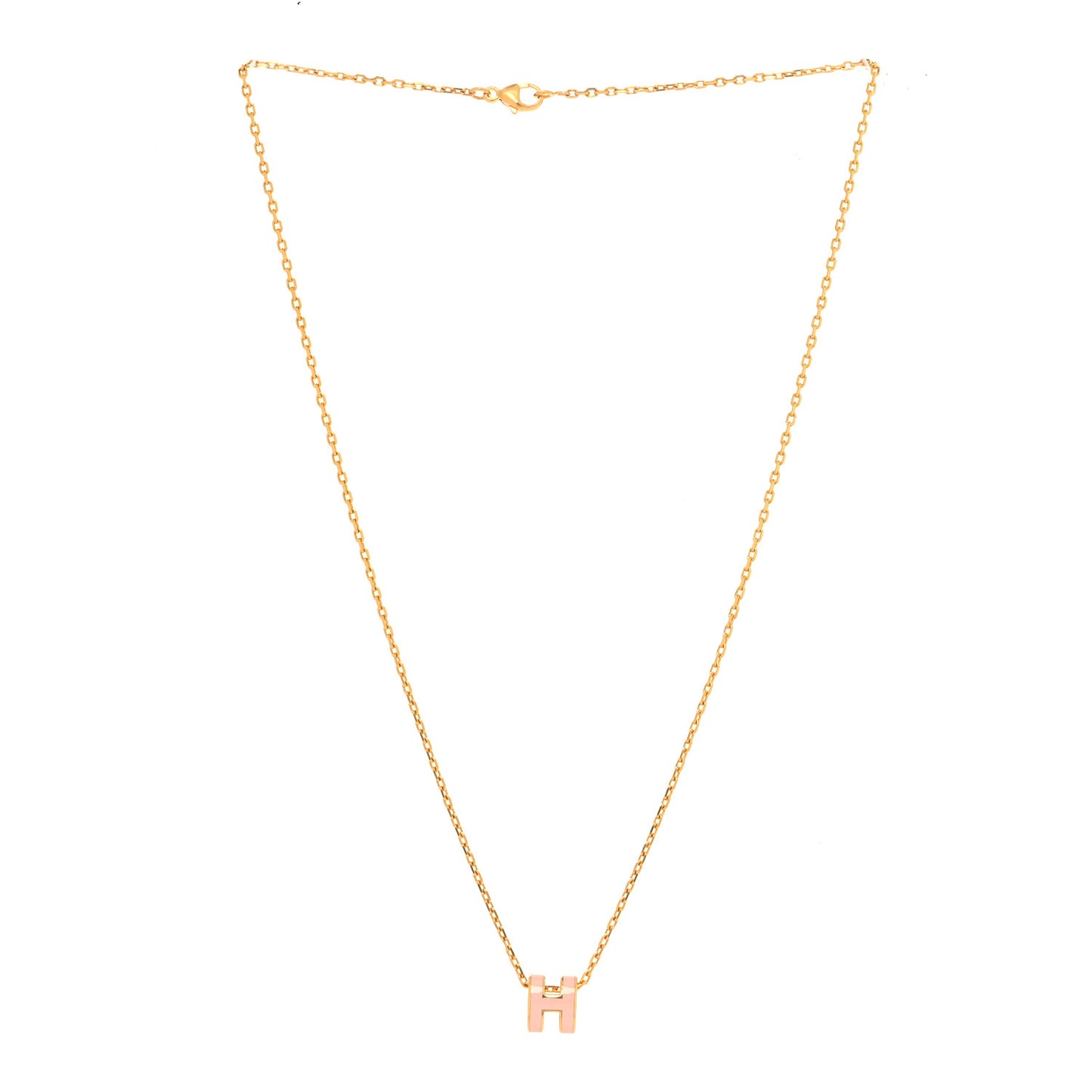 Lacquered Gold Mini Pop H Pendant Necklace Rose Dragee