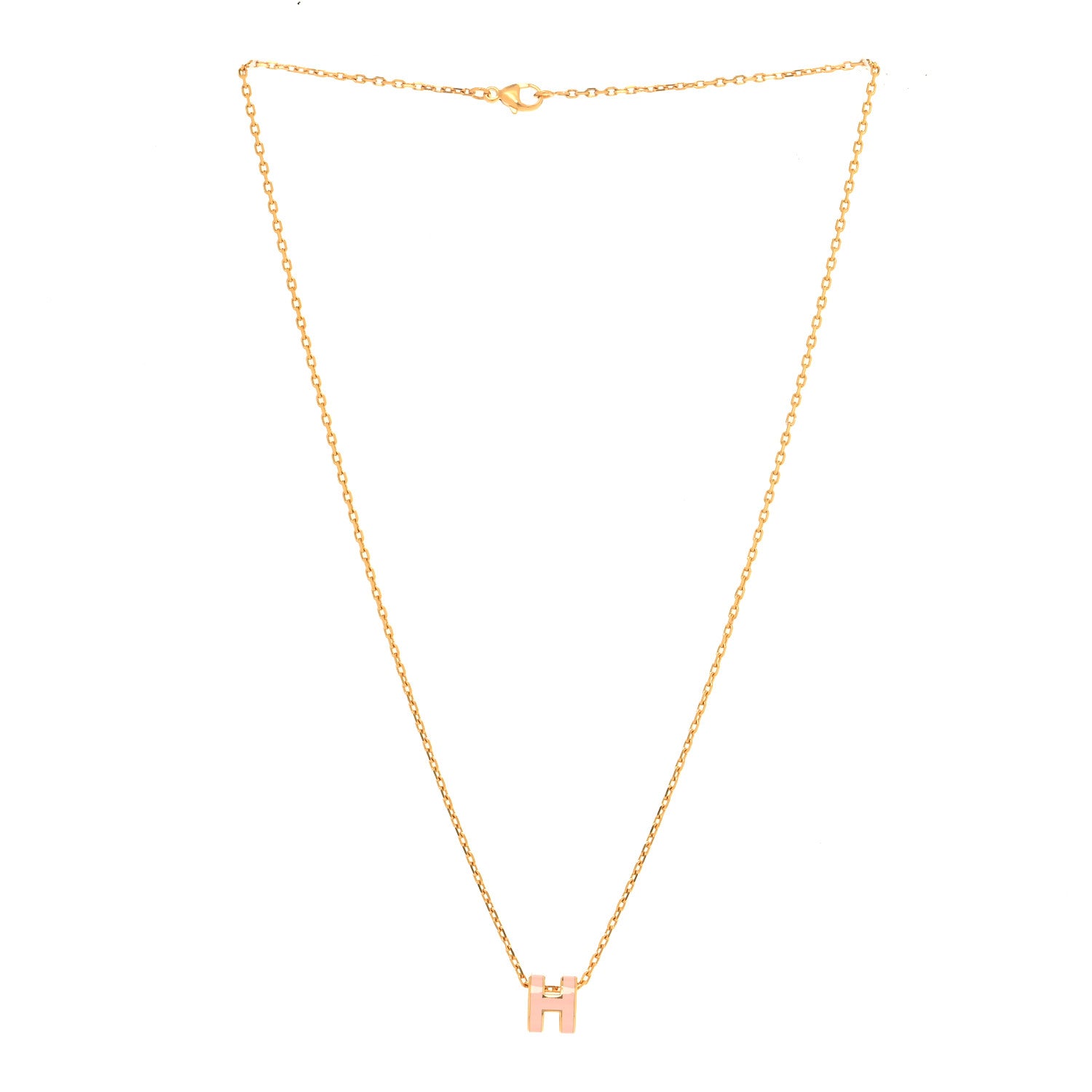 Hermes Lacquered Gold Mini Pop H Pendant Necklace Rose Dragee 3 of 6