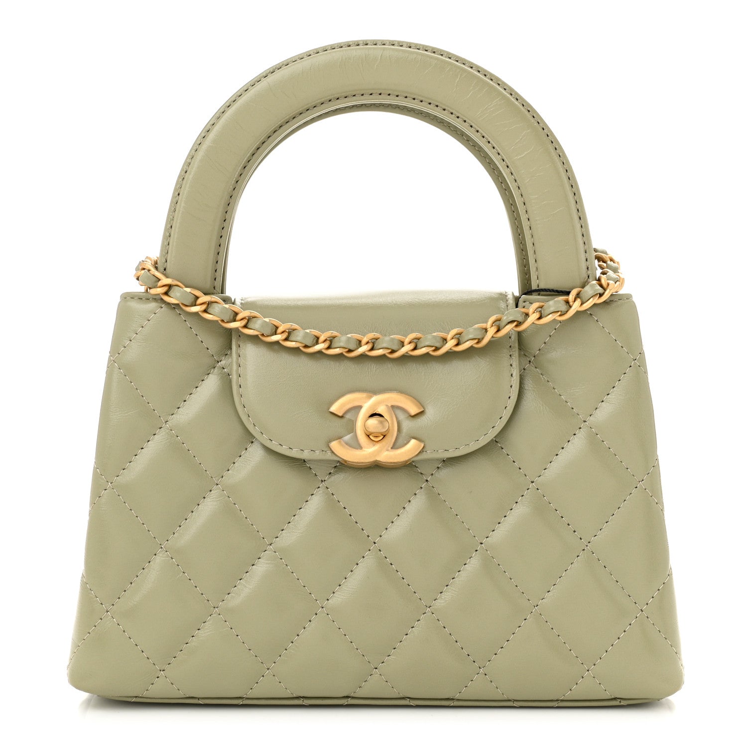 Chanel Shiny Aged Calfskin Quilted Nano Kelly Shopper Khaki 1 of 11