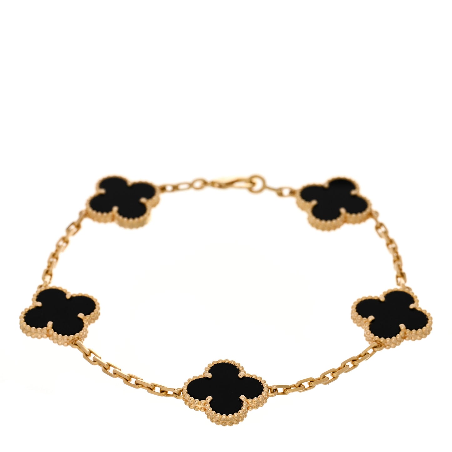 18K Yellow Gold Black Onyx 5 Motifs Vintage Alhambra Bracelet