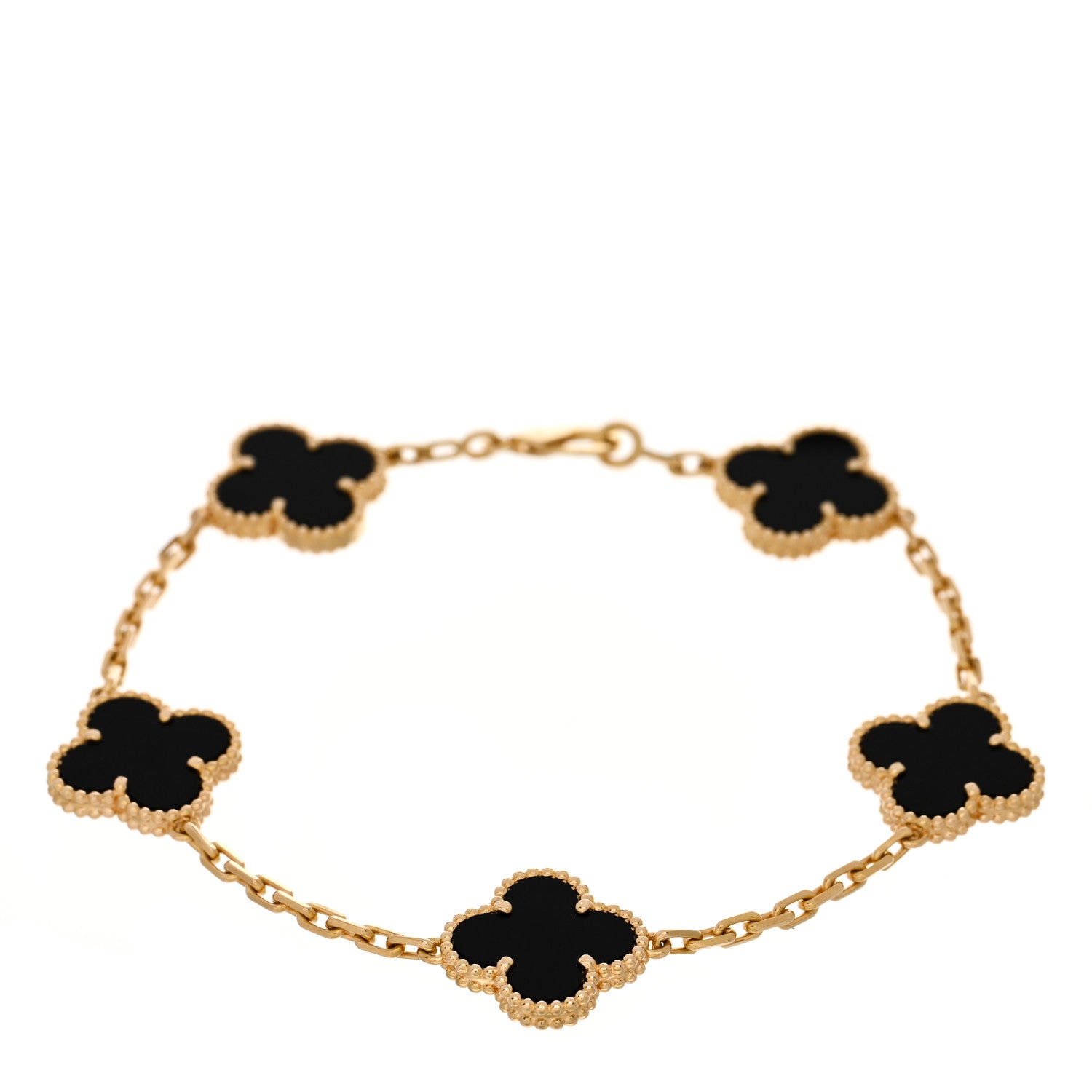 Van Cleef & Arpels 18K Yellow Gold Black Onyx 5 Motifs Vintage Alhambra Bracelet 1 of 4