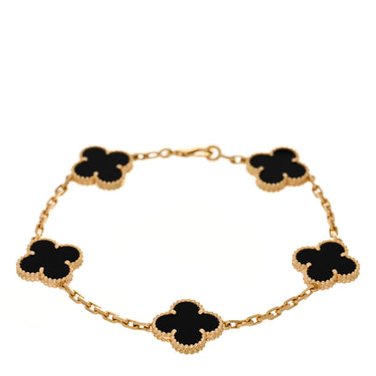 Van Cleef & Arpels 18K Yellow Gold Black Onyx 5 Motifs Vintage Alhambra Bracelet 1 of 4