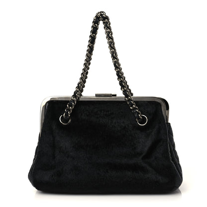 Chanel Pony Hair Lambskin Quilted Kiss Lock Frame Bag Black 1 of 9