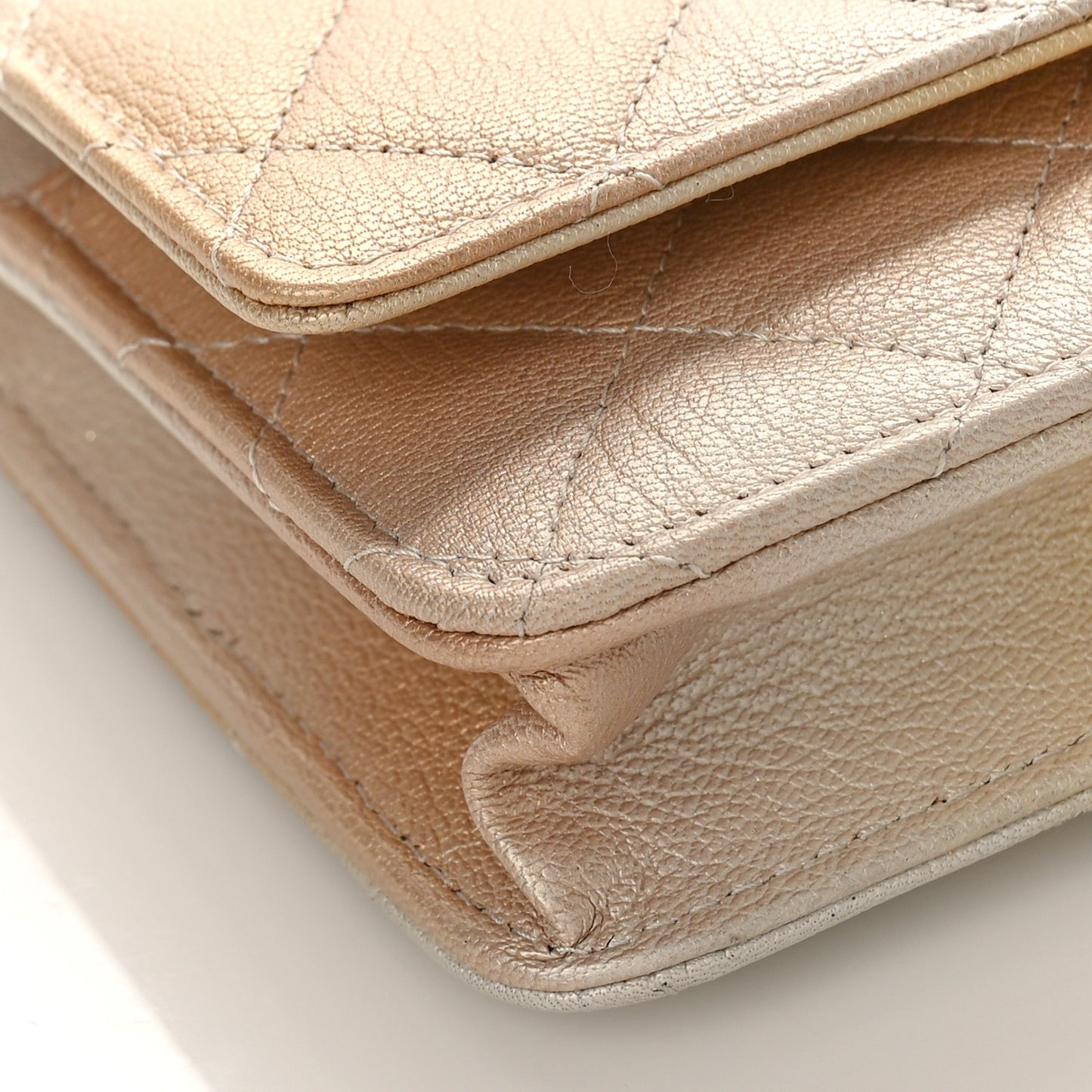 Metallic Goatskin Quilted Ombre Wallet On Chain WOC Gold