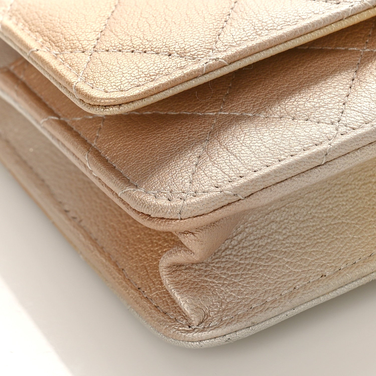 Chanel Metallic Goatskin Quilted Ombre Wallet On Chain WOC Gold 8 of 9