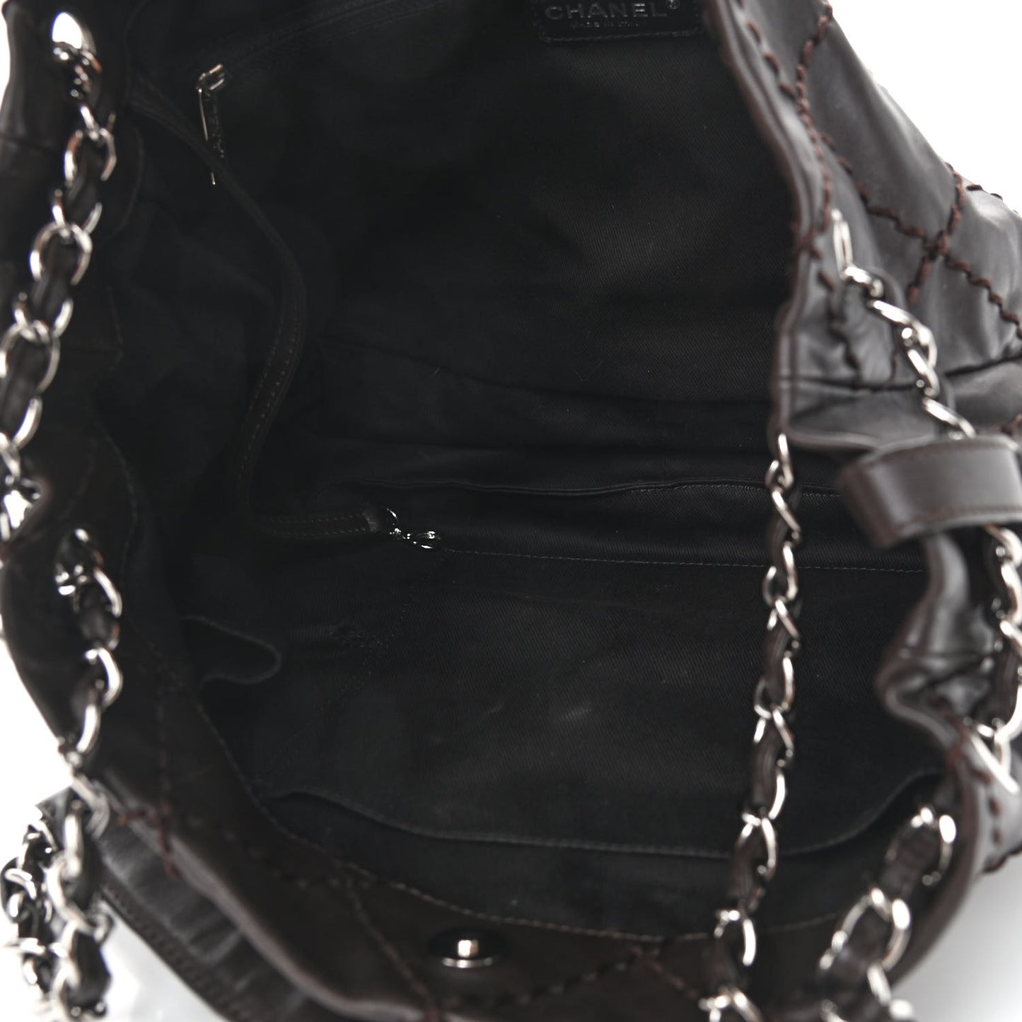 Calfskin Stitched Expandable Tote Brown