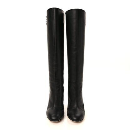 Fendi Vitello Karligraphy Embossed Knee High Boots 37 Black 2 of 7