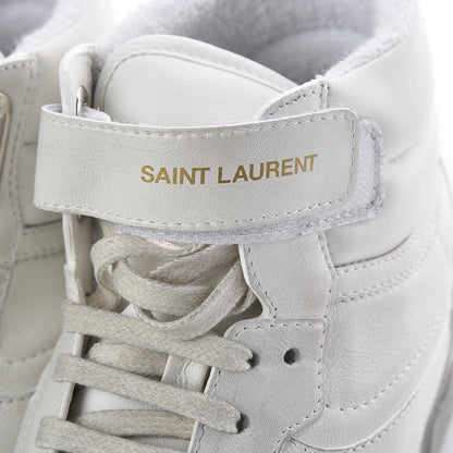 Saint Laurent Calfskin Distressed Lenny Logo-Print High Top Sneakers 38 Blanc Optique 10 of 14