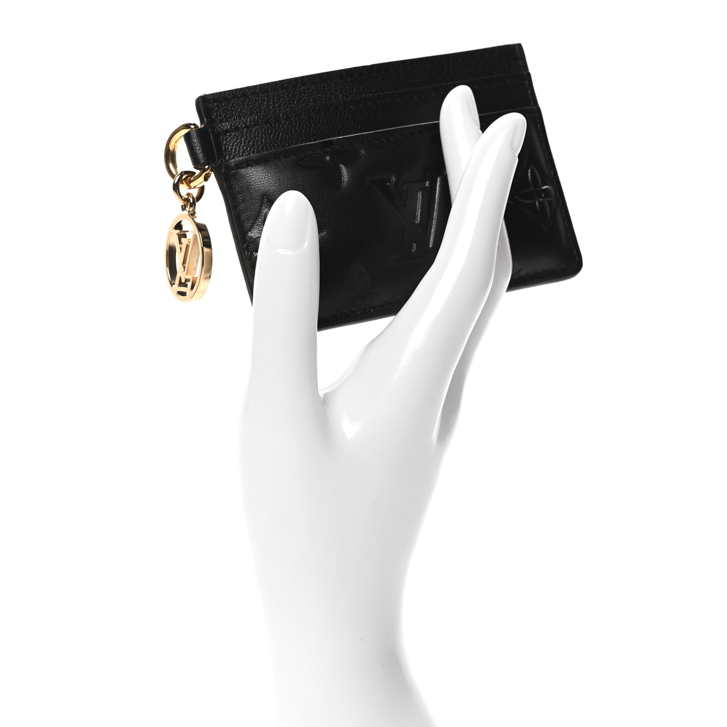 Lambskin Embossed Monogram LV Charms Porte Coussin Card Holder Black