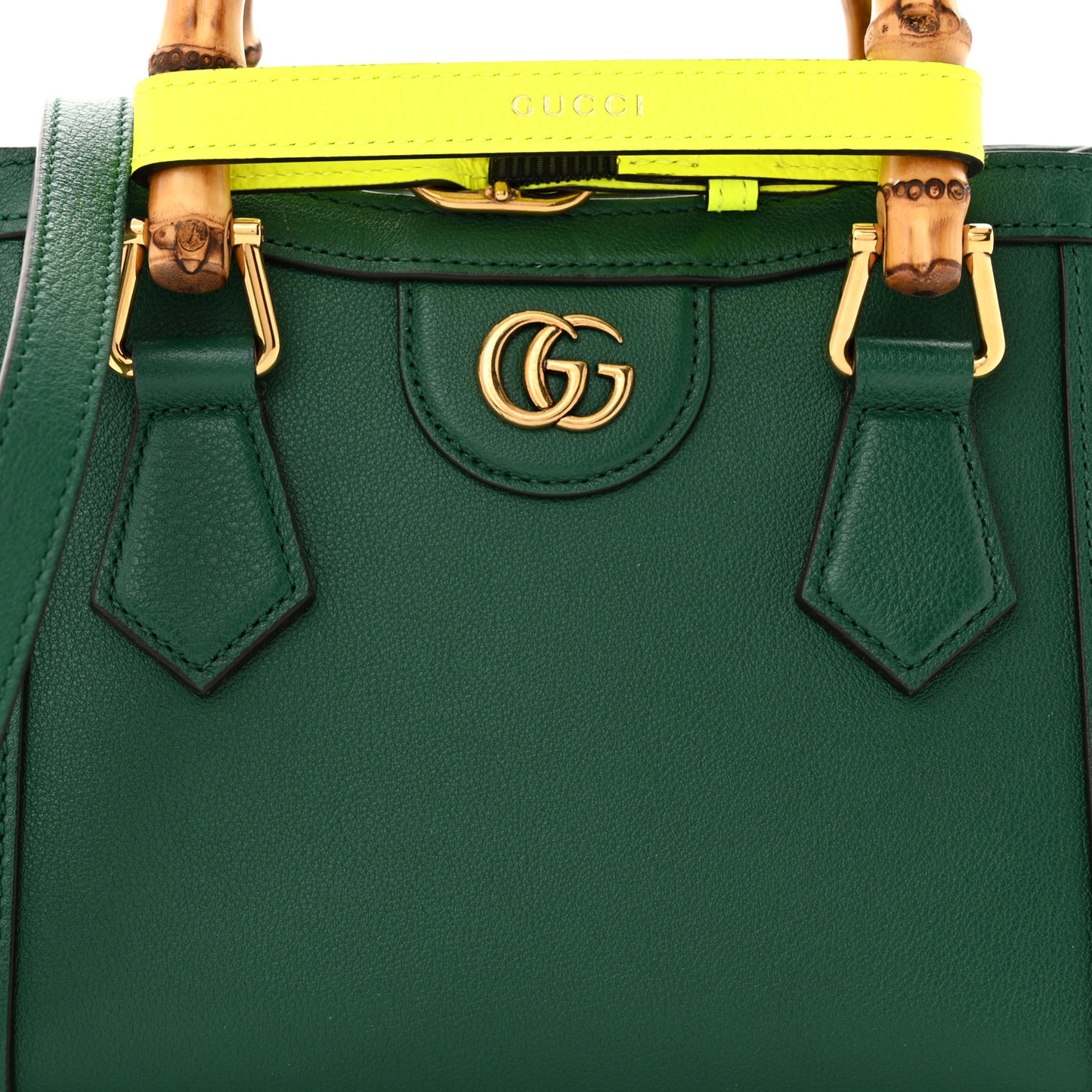 Wonka Grain Calfskin Mini Diana Tote Bag Green Yellow Fluo