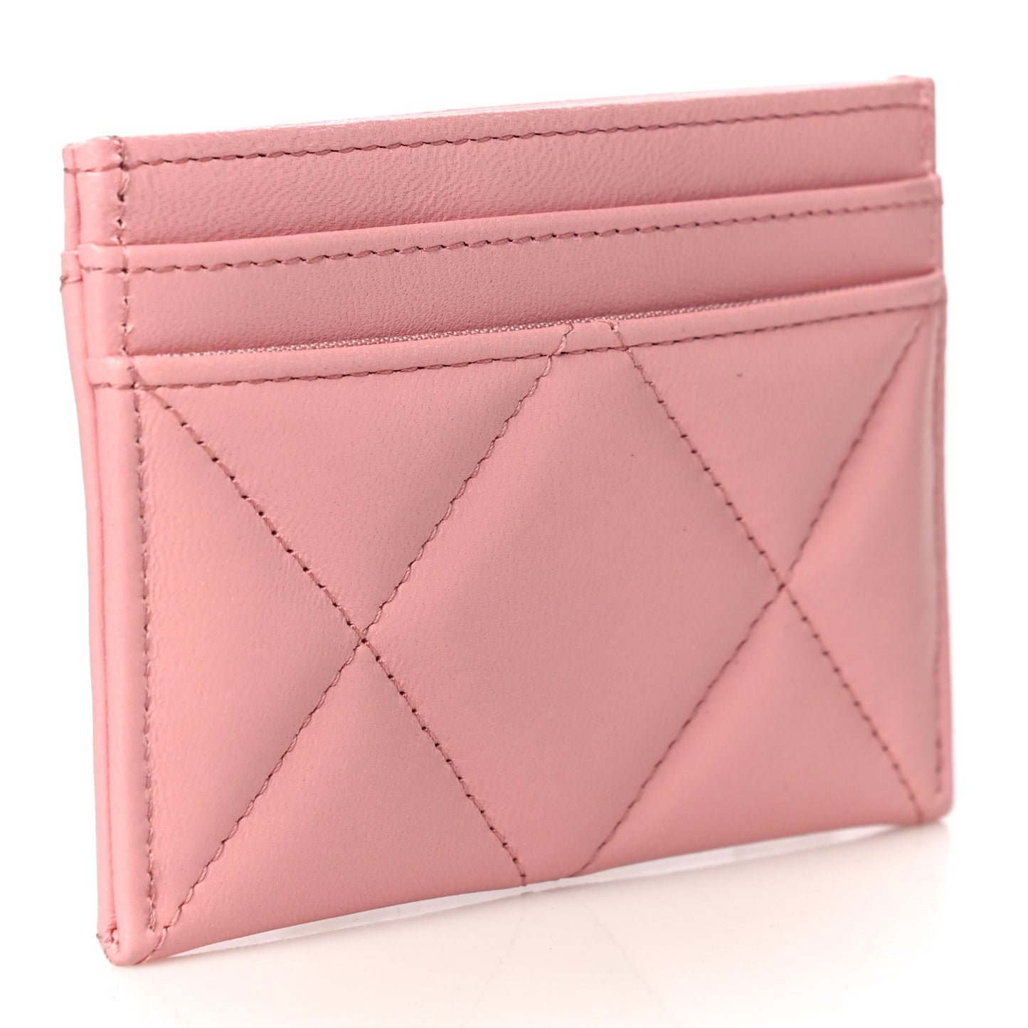 Lambskin Quilted Chanel 19 Card Holder Light Pink