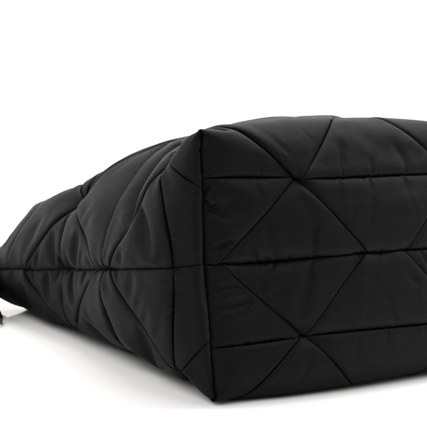 Re-Nylon Nappa Triangle Quilted Padded Double Handled Zip Pocket Tote Black