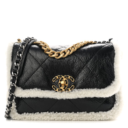Chanel Crumpled Calfskin Shearling Sheepskin Quilted Medium Chanel 19 Flap Black 1 of 9