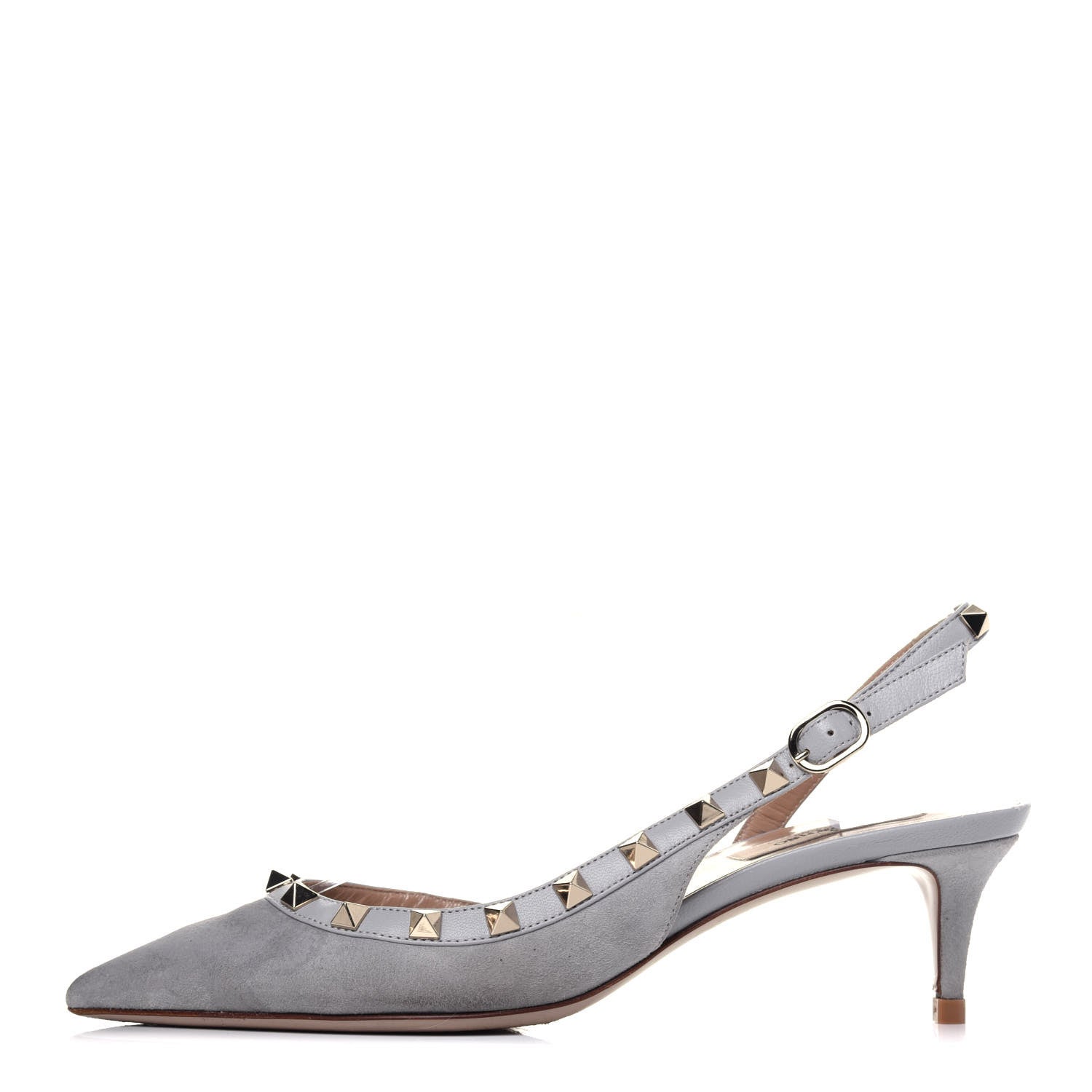 Valentino Garavani Suede Nappa Rockstud Half D'Orsay Slingback 50mm Pumps 37 Pastel Grey 1 of 17