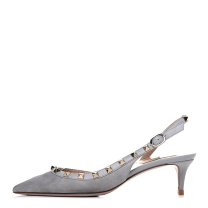 Valentino Garavani Suede Nappa Rockstud Half D'Orsay Slingback 50mm Pumps 37 Pastel Grey 1 of 17