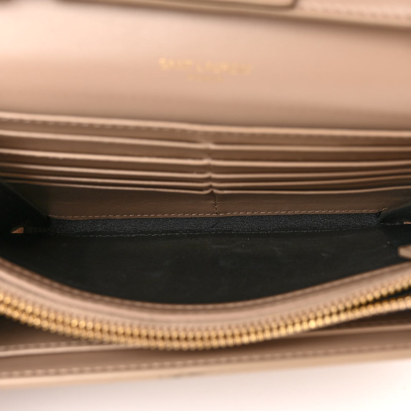 Glossy Calfskin Monogram Chain Wallet Dark Beige