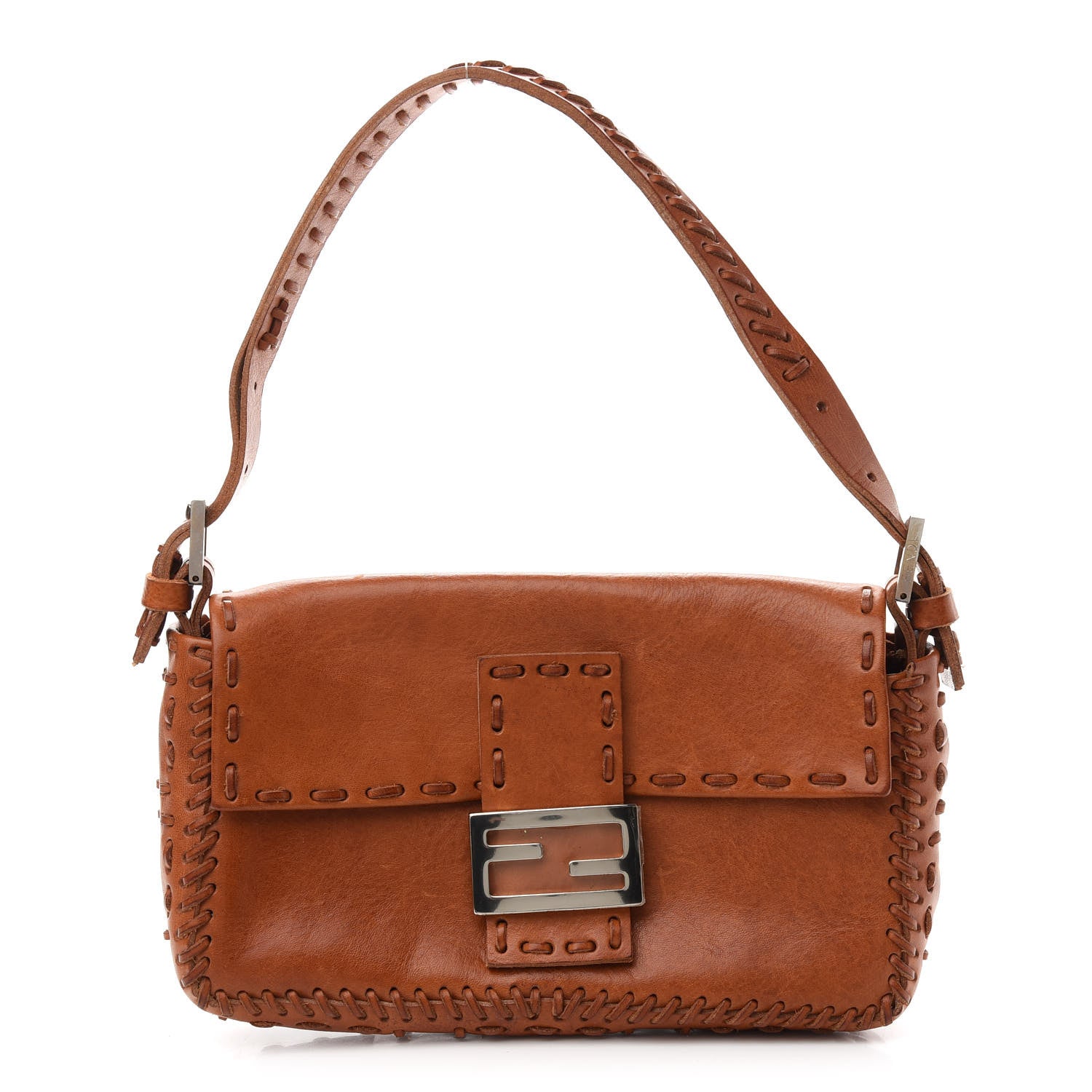 Fendi Calfskin Whipstitch Baguette Brown 1 of 11