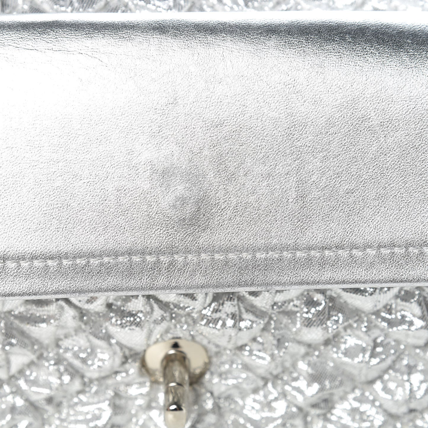 Metallic Lame Quilted Small Double Flap Silver