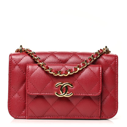 Chanel Caviar Quilted Pocket Twins Clutch With Chain Burgundy 1 of 12