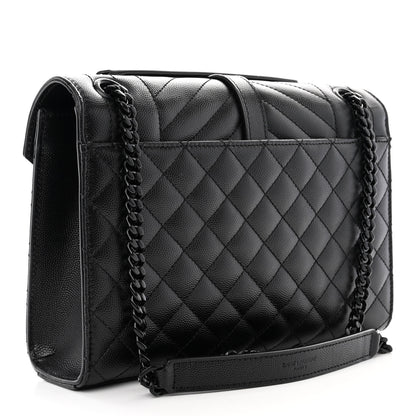 Saint Laurent Grain De Poudre Textured Mixed Matelasse Triquilt Medium Monogram Monochrome Satchel Black 3 of 11