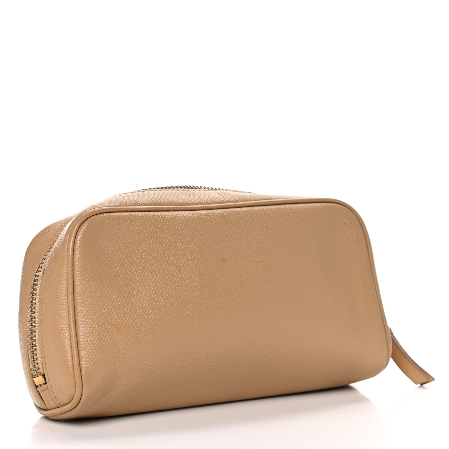 Grained Calfskin CC Button Pouch Cosmetic Case Beige