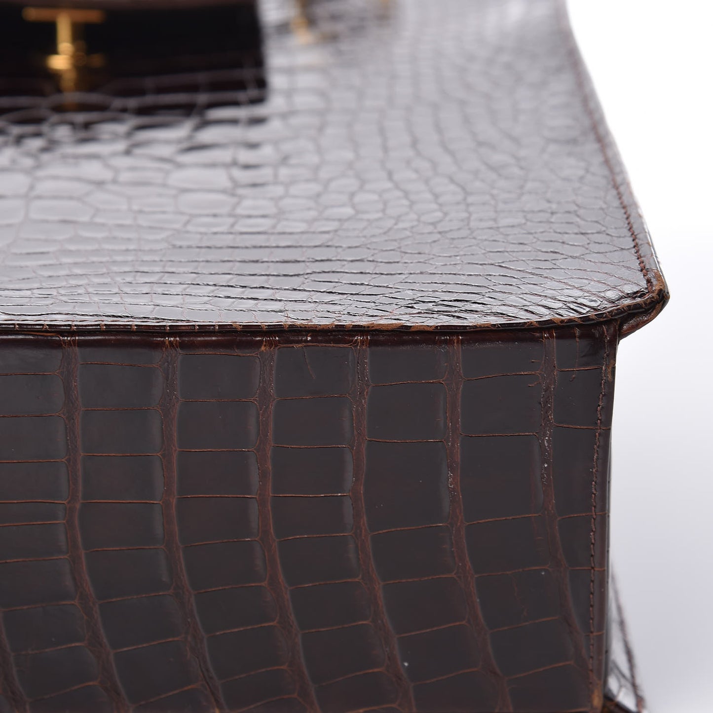 Shiny Crocodile Top Handle Tote Chocolate