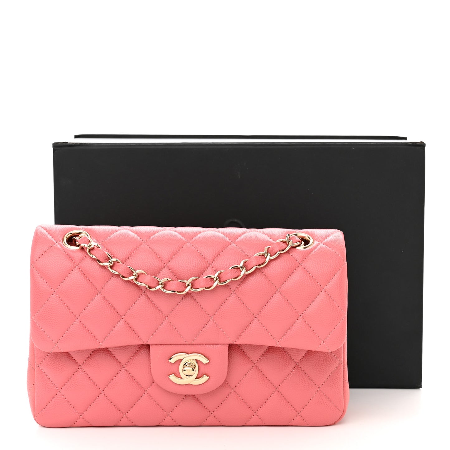 Caviar Quilted Small Double Flap Pink