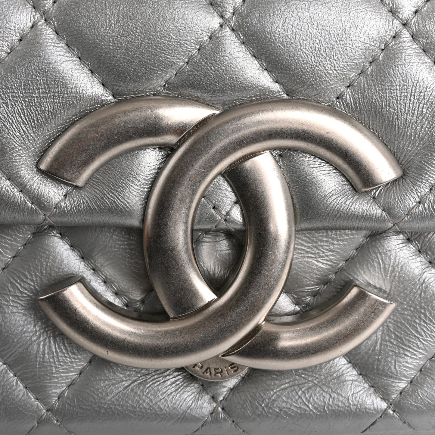 Metallic Lambskin Quilted Mini Giant CC Flap Argent