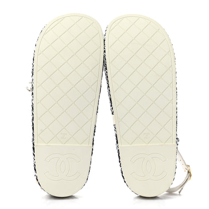 Chanel Lambskin Cord Chain CC Sandals 38 Black White 5 of 8