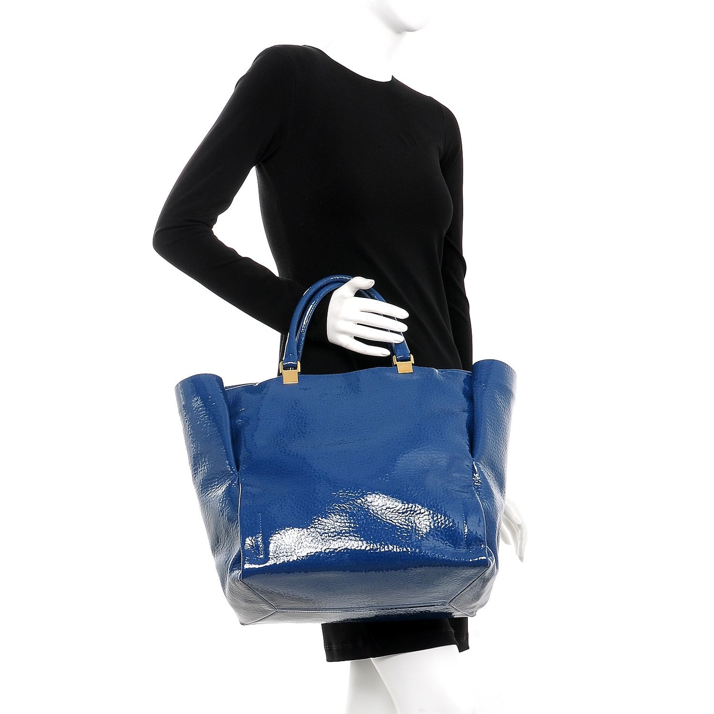 Patent Calfskin Moonriver Tote Blue