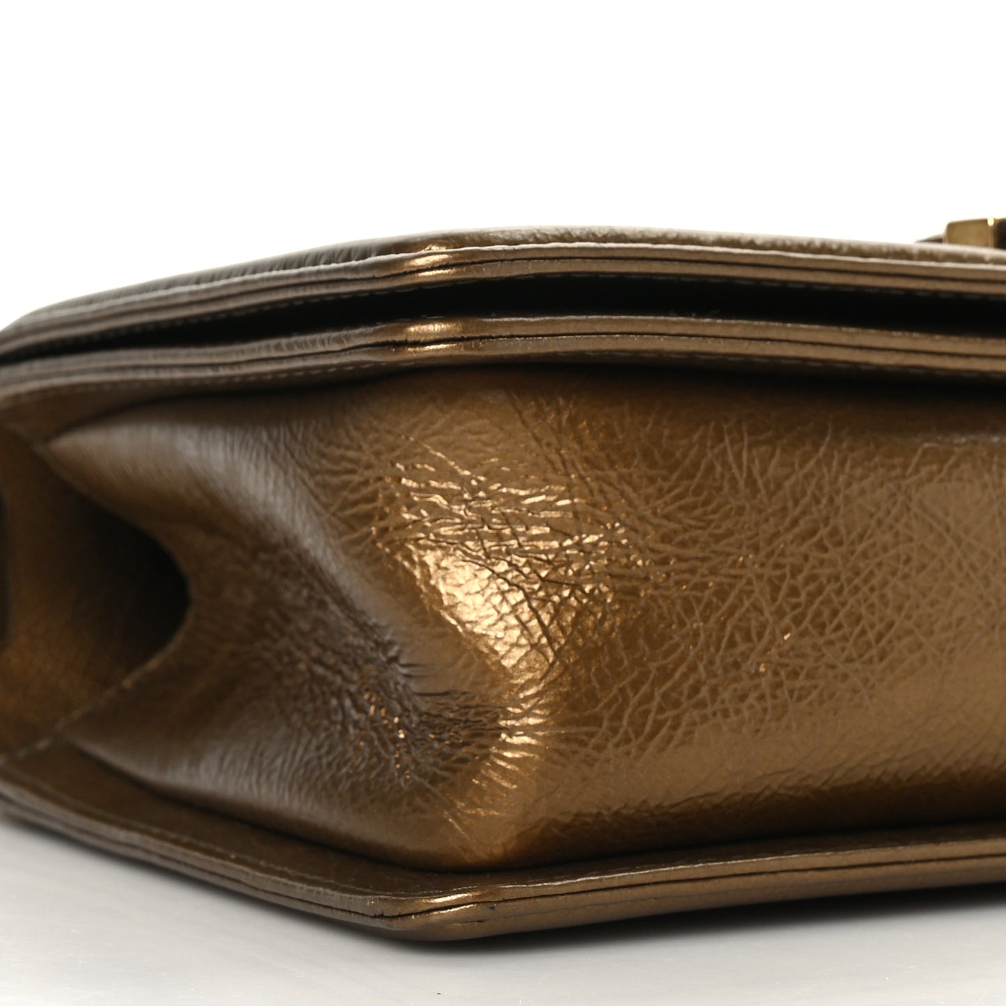 Metallic Crumpled Calfskin Quilted Medium Boy Flap Bronze