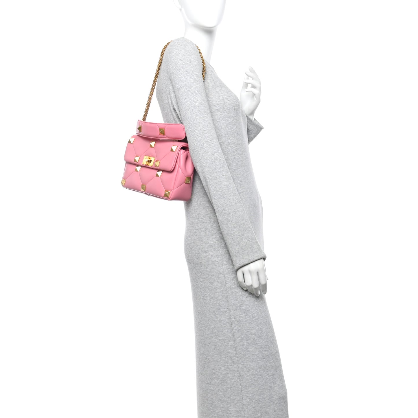 Nappa Medium Roman Stud Shoulder Bag Flamingo Pink