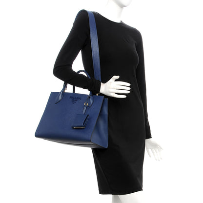 Prada Saffiano Cuir Calfskin Medium Monochrome Top Handle Tote Bluette 2 of 11