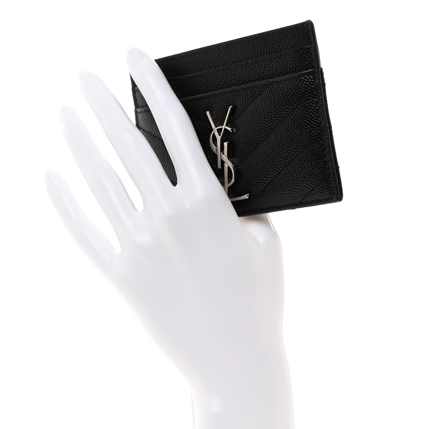 Saint Laurent SAINT LAURENT Grain De Poudre Matelasse Chevron Monogram Credit Card Case Black 2 of 9