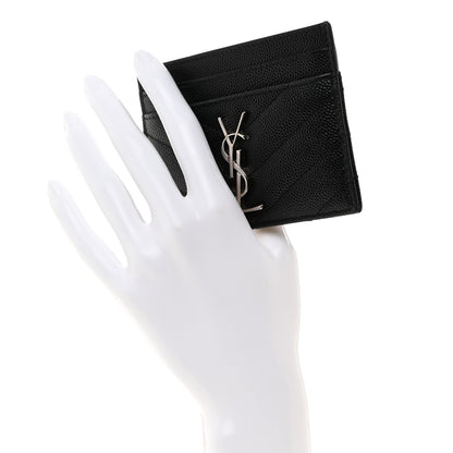 Saint Laurent SAINT LAURENT Grain De Poudre Matelasse Chevron Monogram Credit Card Case Black 2 of 9