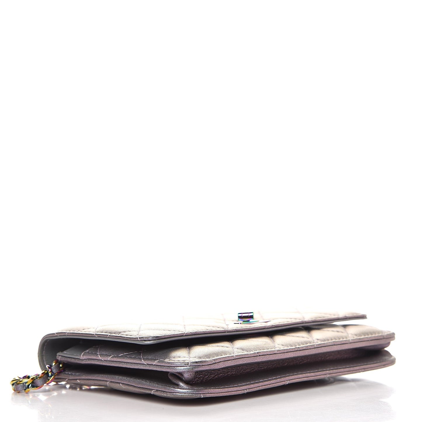 Iridescent Lambskin Quilted Reissue Wallet On Chain WOC Light Purple