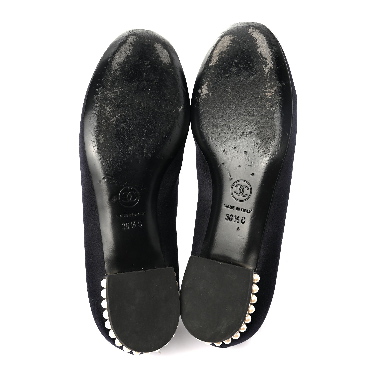 Chanel Satin Pearl CC Loafers 36.5 Black 5 of 9