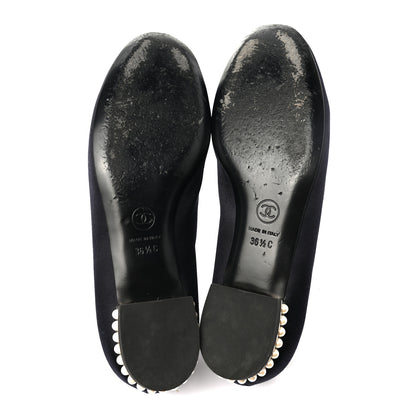 Chanel Satin Pearl CC Loafers 36.5 Black 5 of 9