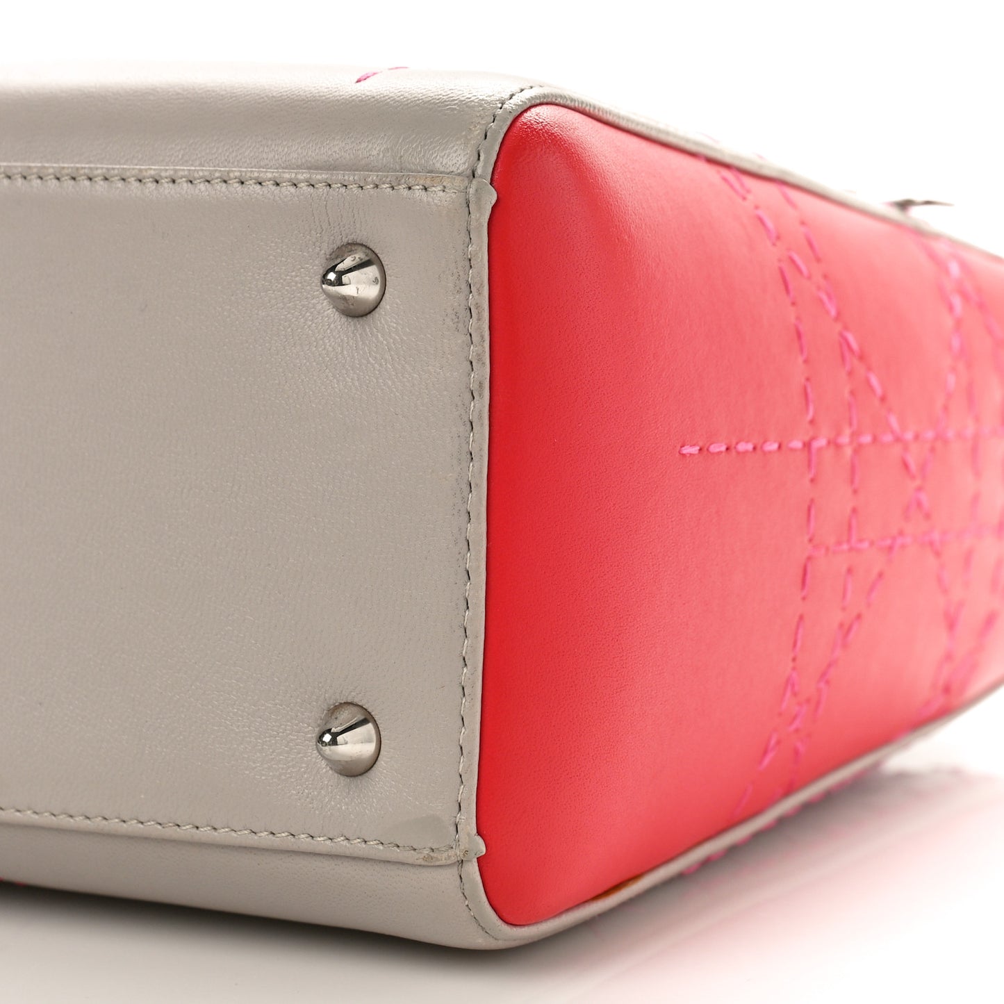 Lambskin Cannage Stitched Small Lady Dior Pink Grey