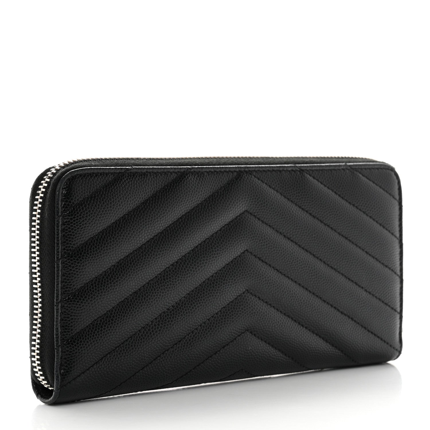 Saint Laurent Grain De Poudre Matelasse Chevron Monogram Zip Around Wallet Black 3 of 7