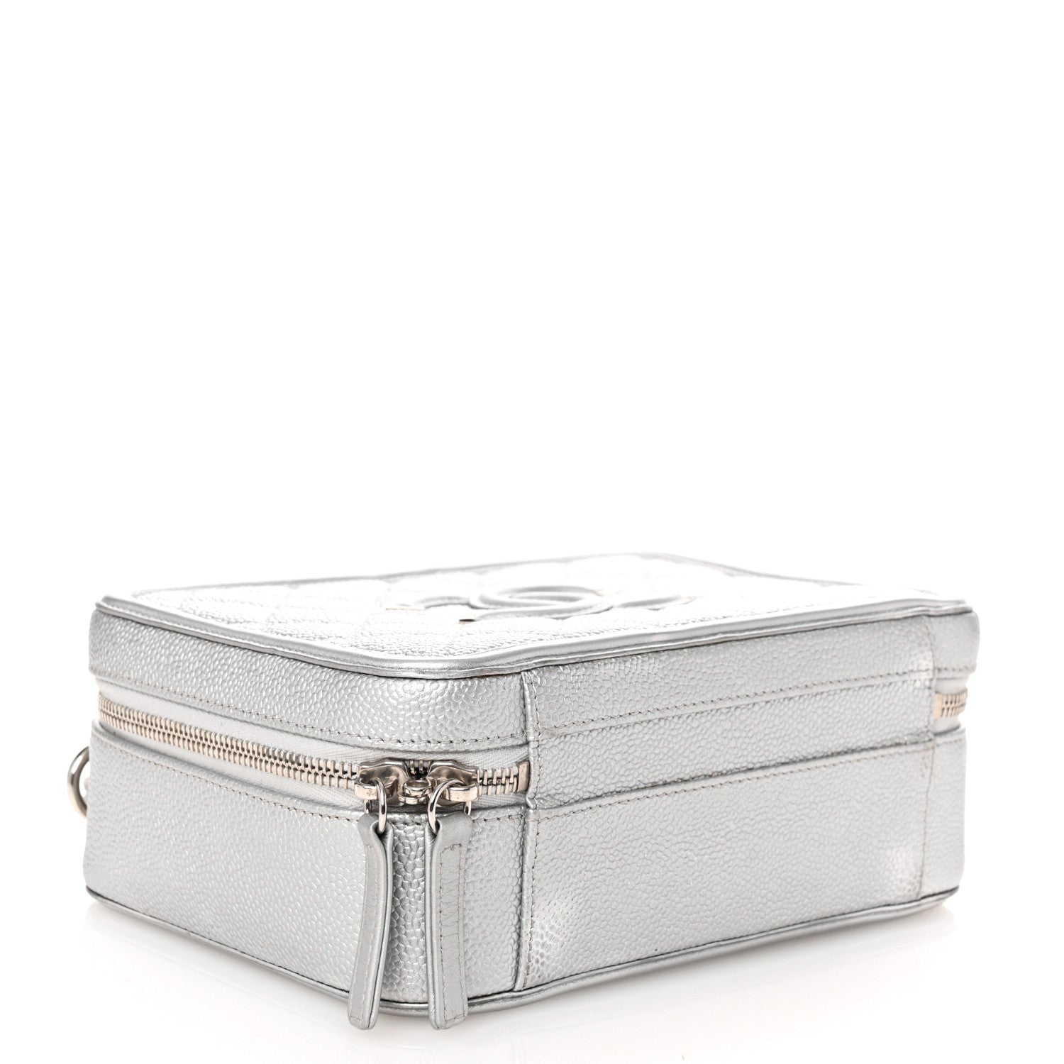 Chanel Metallic Caviar Quilted Medium CC Filigree Vanity Case Silver 4 of 10