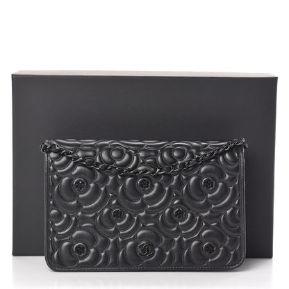 Chanel Lambskin Camellia Crystal Wallet on Chain WOC Black 14 of 14