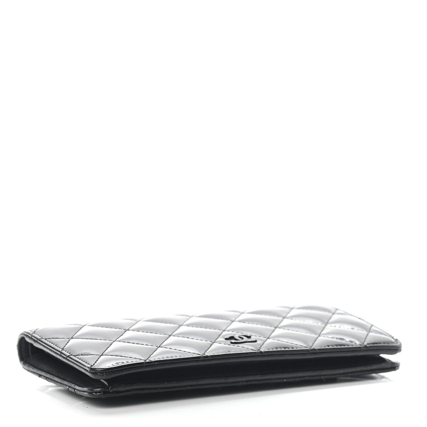 Patent Calfskin Quilted Yen Wallet Black